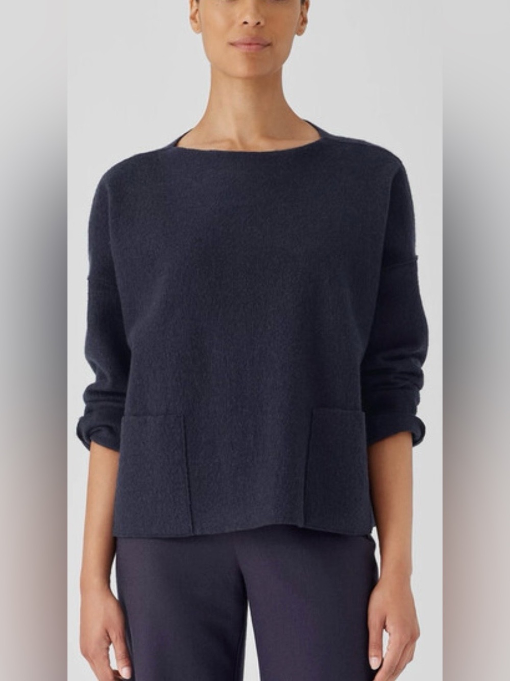 Eileen Fischer Women’s Lightweight Italian Yarn Wool Bateau Neck Pullover Top L